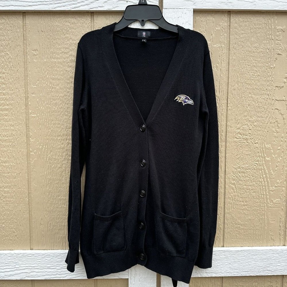 NFL Pro Line Baltimore Ravens Women's Cardigan Sweater Size Medium Black Button